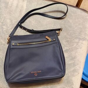 Michael Kors Navy Nylon Crossbody Bag Gold Hardware MK Logo Adjustable Strap